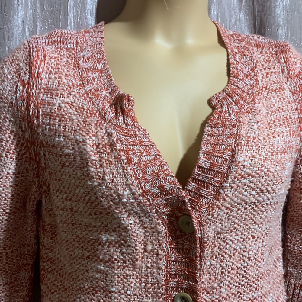 J. Jill Sweater Cardigan L Brown Cream Peach 3/4 Sleeve Linen Silk Cotton - Picture 3 of 16